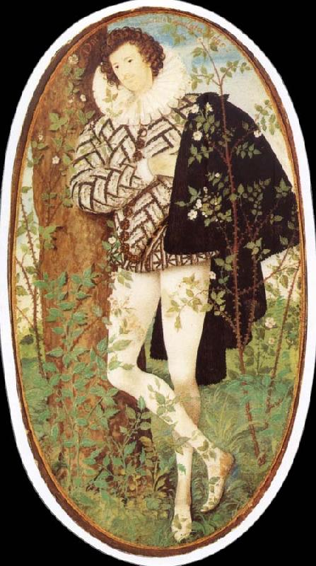 Nicholas Hilliard Leaning younger in rose bush France oil painting art